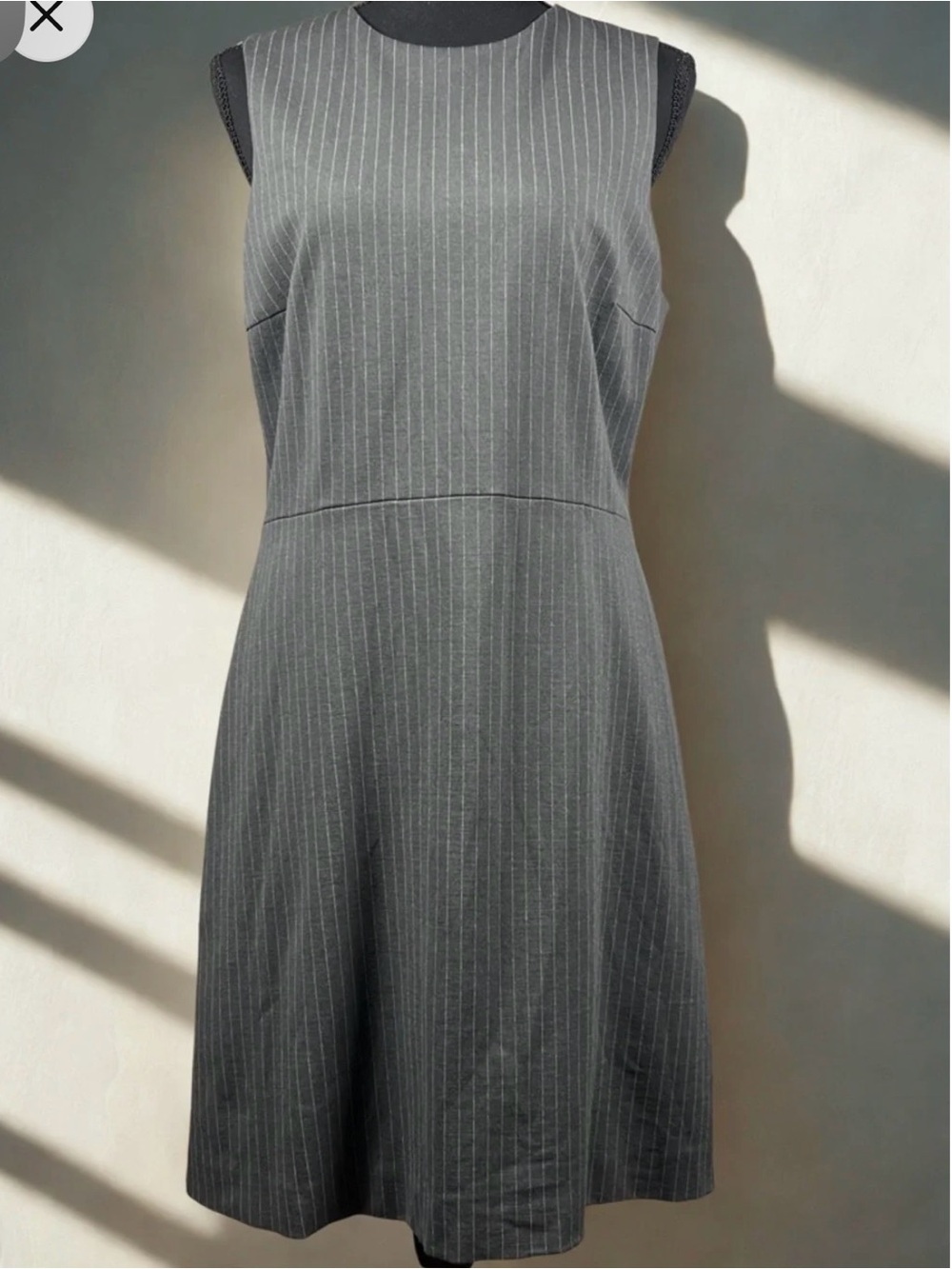Theory Gray Pinstripe Sleeveless Sheath Dress